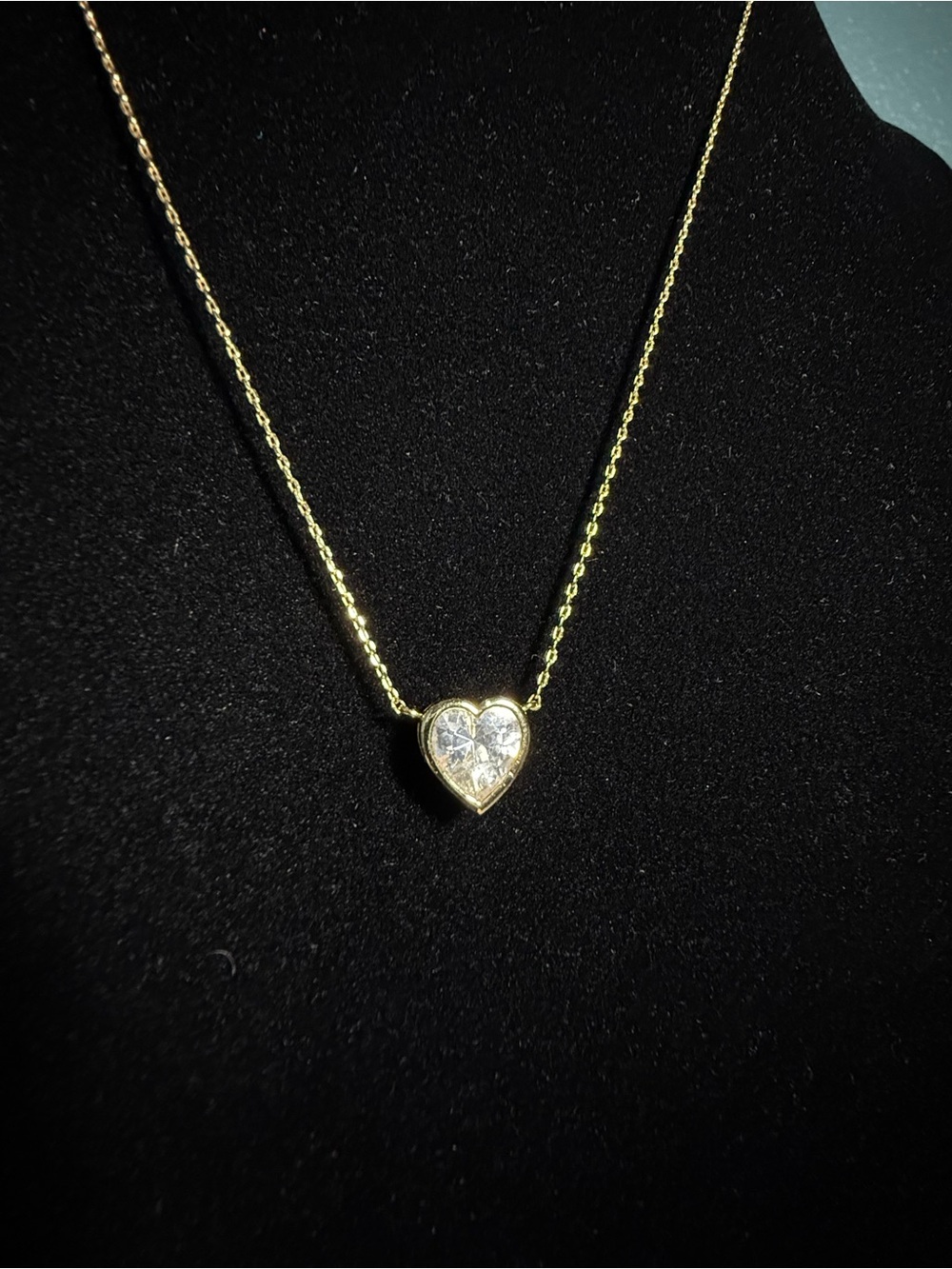 Melinda Maria Gold Heart Necklace with Clear Crystal 15 inch + 3 inch extender - Picture 2 of 10